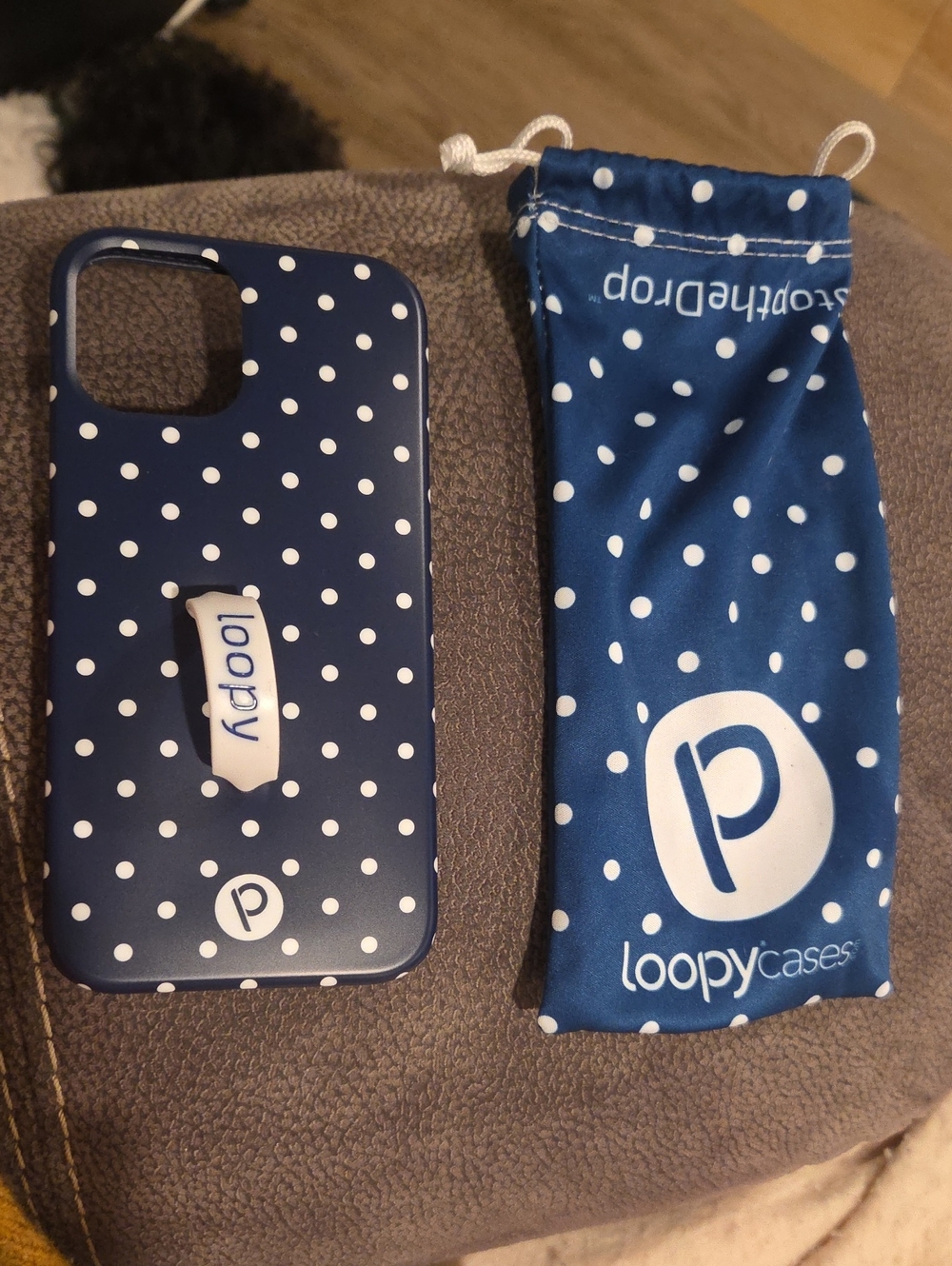 Loopy Case Navy and White Polka Dot iPhone Case with Loopy Grip Iphone 12